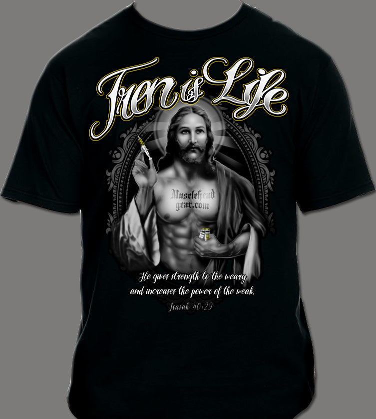 Tren Is Life Jacked Jesus T Shirt – muscleheadgear.com